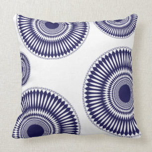 Round Modern Blue Graphic Circle Abstract  Design Throw Pillow