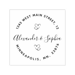 Round Modern Double Heart Wedding Return Address Self-inking Stamp