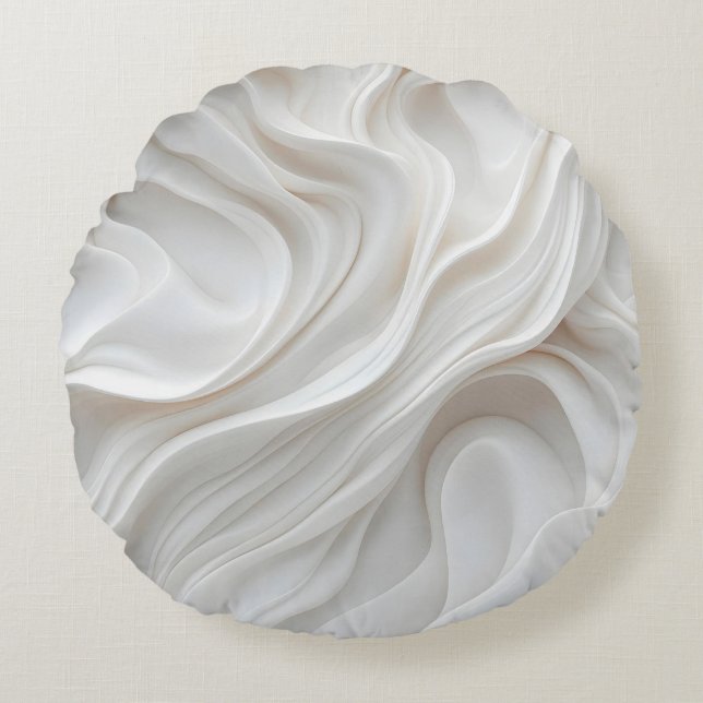 Round Modern White Marble Wave Decorative Pillow (Front)