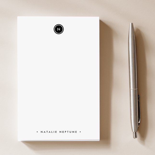 Round Monogram Black and White Minimalist Modern Post-it Notes (Creator Uploaded)