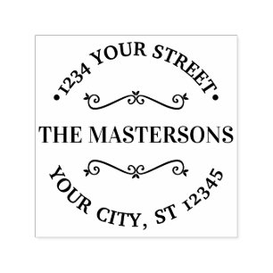 Round Name Return Address w/ Fancy Divider #1 Self-inking Stamp