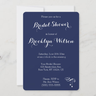 Round Navy Blue Bridal Shower Invites With Hearts