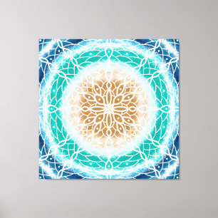 Round Ocean Waves Mandala Teal and Turquoise   Canvas Print