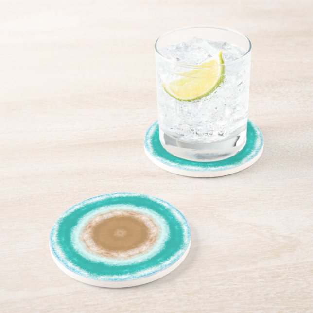 Round Ocean Waves Teal and Turquoise  Coaster (Side)