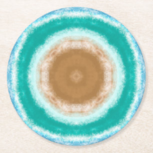 Round Ocean Waves Teal and Turquoise   Round Paper Coaster