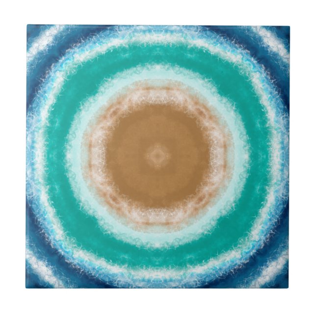 Round Ocean Waves Teal and Turquoise  Tile (Front)