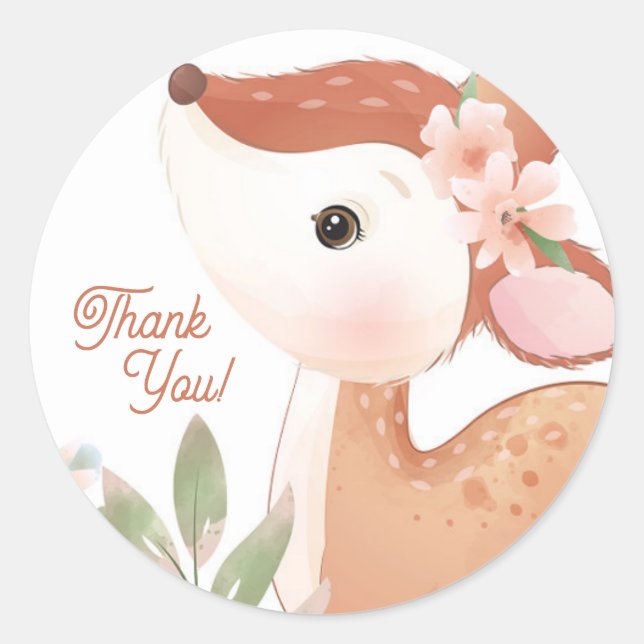 Round Oh Deer Thank You Party Favour Square Sticke Classic Round Sticker (Front)