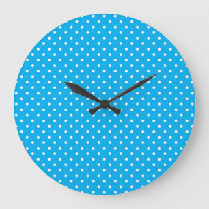 Round or Square Wall Clock: Blue, White Polka Dots Large Clock
