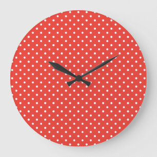 Round or Square Wall Clock, Red, White Polka Dots Large Clock