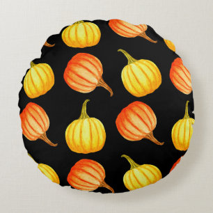 Round Orange and yellow pumpkin. Seamless watercol Pillow