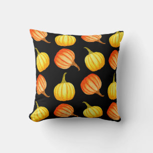 Round Orange and yellow pumpkin. Seamless watercol Throw Pillow