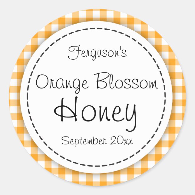 Round orange blossom honey orange jar top label (Front)