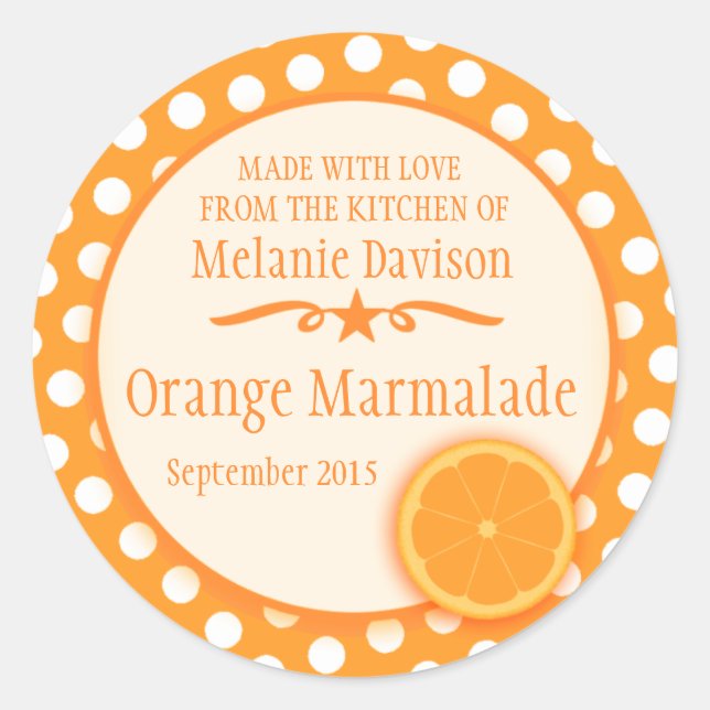 Round orange marmalade preserve gift stickers (Front)