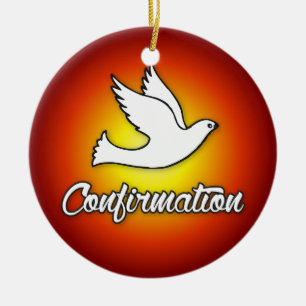 Round Ornament, Confirmation, Dove, Red, Religious Ceramic Ornament