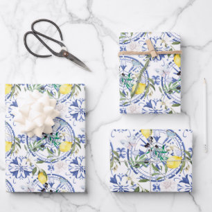 Round,ornate ,Spanish tile ,mediterranean ,lemon, Wrapping Paper Sheet