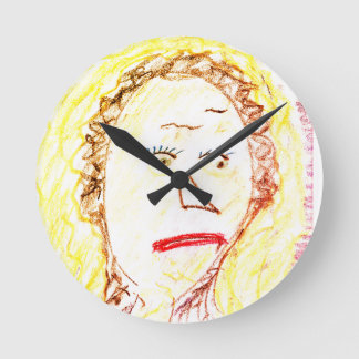 ROUND OUTSIDER ART LUNCHLADY ART-FACED WALL CLOCK