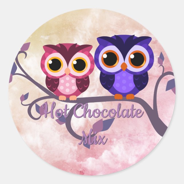 Round Owls Hot Chocolate Label (Front)