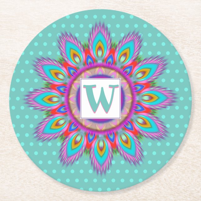 Round paper coaster psychedelic custom initials (Front)