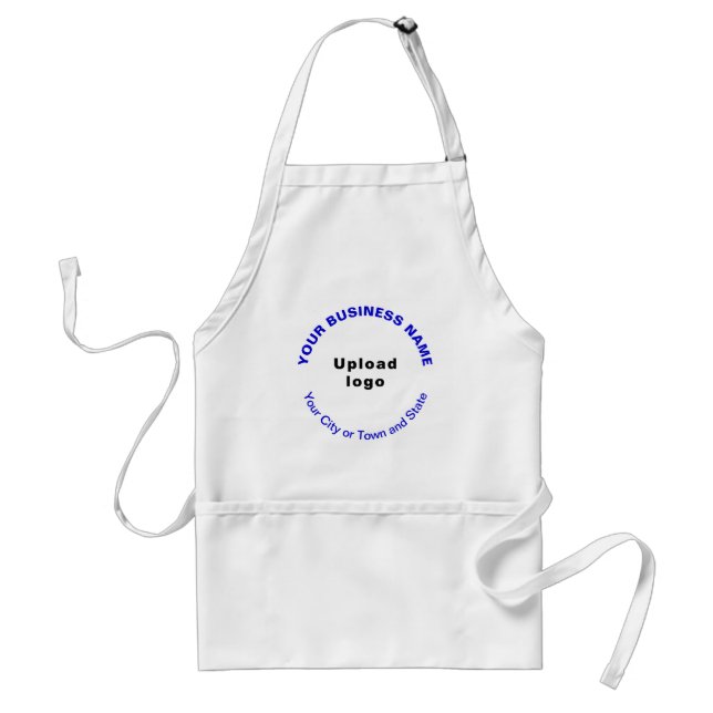 Round Pattern Blue Texts Business Brand on Apron (Front)