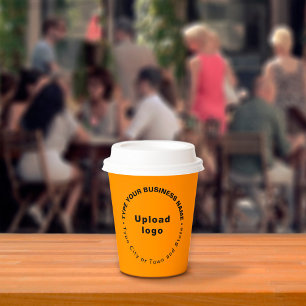 Round Pattern Business Brand Texts on Orange Color Paper Cups