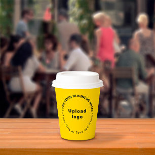 Round Pattern Business Brand Texts on Yellow Paper Cups