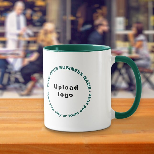Round Pattern Business Texts on Hunter Green Combo Mug (Build brand name awareness. Round pattern business brand texts on hunter green combo mug.)