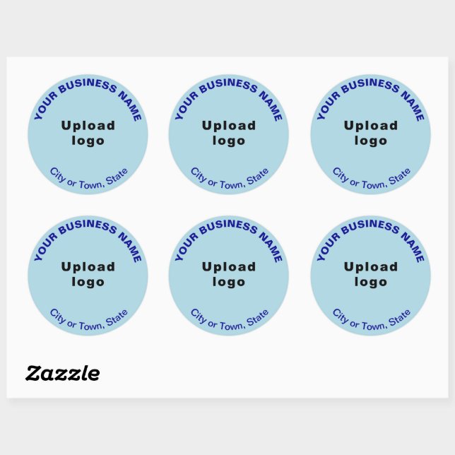 Round Pattern Texts Business Brand on Light Blue Classic Round Sticker (Sheet)