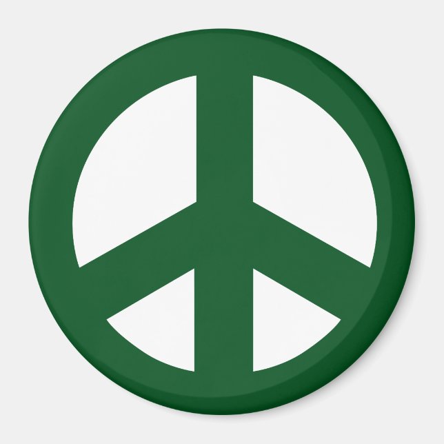 Round Peace Sign Magnet, Green on White Magnet (Front)