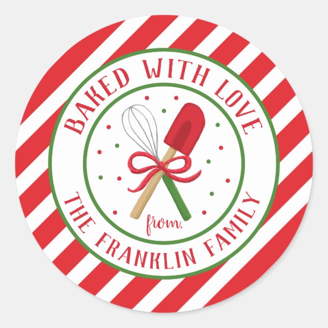 Round Personalized Holiday Baked with Love  Classic Round Sticker (Front)