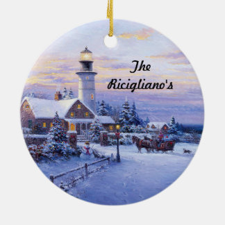 Round Personalized Lighthouse Ceramic Ornament