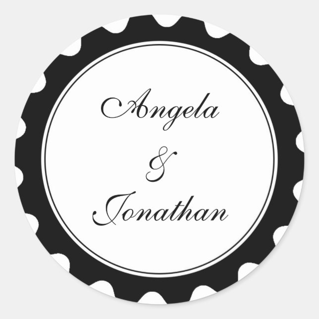 Round petal black wedding favour name tag label (Front)