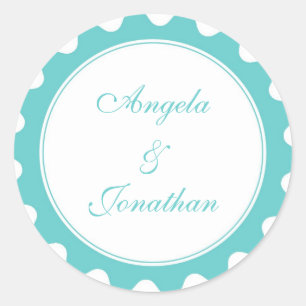 Round petal teal blue wedding favour name tag labe