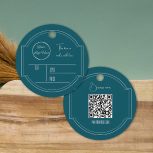 round petrol blue with logo hang tag label