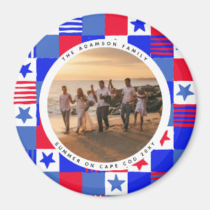 Round Photo Americana Quilt Frame with Text Magnet