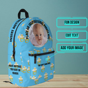 Round Photo and Text Blue Pacifiers Baby Printed Backpack