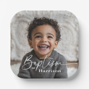 Round Photo Baptism Paper Plate