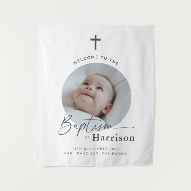 Round Photo Baptism - Welcome Sign Tapestry (Front)