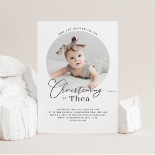 Round Photo Christening Invitation