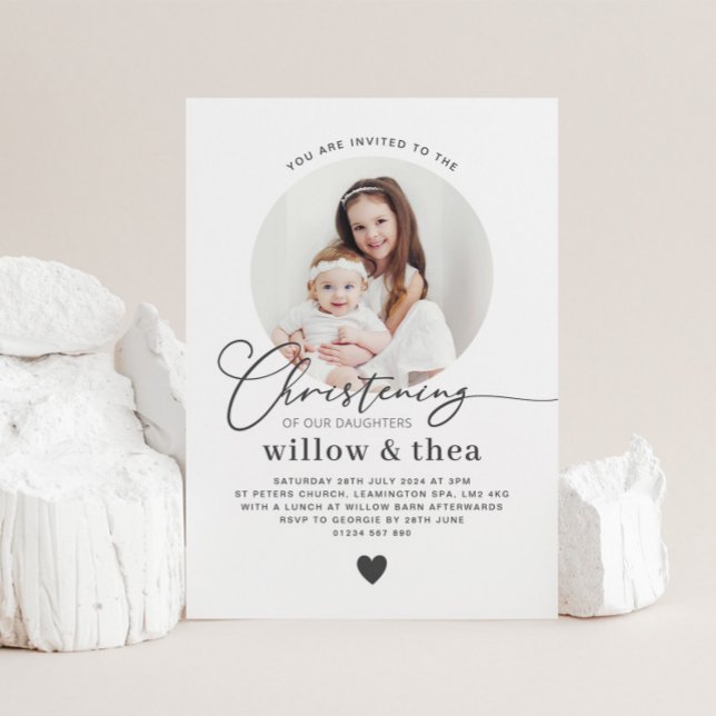 Round Photo Joint Girls Christening Invitation (Round Photo Joint Girls Christening Invitation)