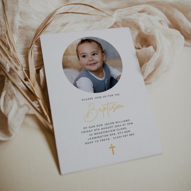 Round Photo Minimalist Baptism - Gold  (Creator Uploaded)