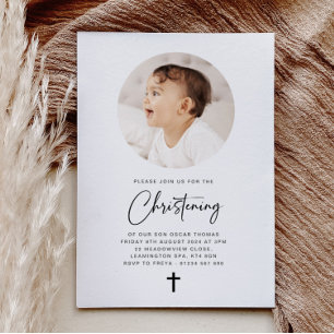 Round Photo Minimalist Christening Invitation