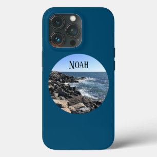 Round Photo of Atlantic Ocean Rocky Shore Blue iPhone 13 Pro Case