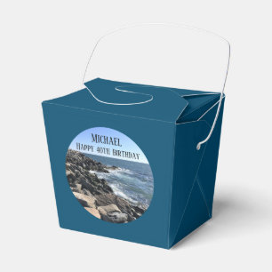 Round Photo of Ocean Shore Blue Sea 40 Birthday Favor Box