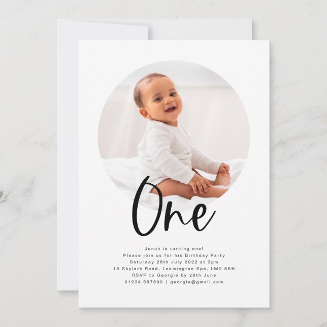 Round Photo One Birthday Invitation (Front)