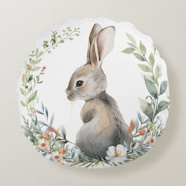 Round Pillow - bunny rabbit design (Front)