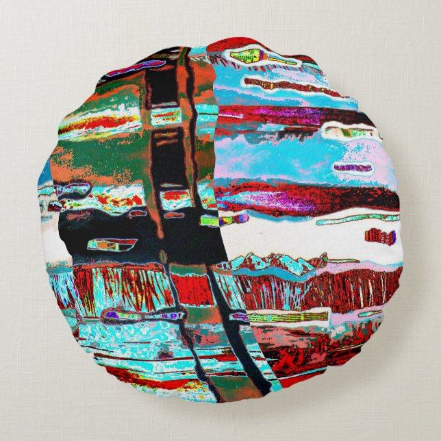 Round Pillow – Collapse Reflection Abstract Design (Back)