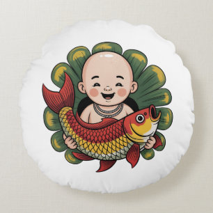 Round Pillow   Cute Boy with Lucky Koi