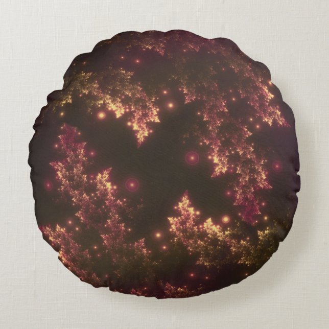 Round Pillow Fractal Leaves Red Glow (Front)