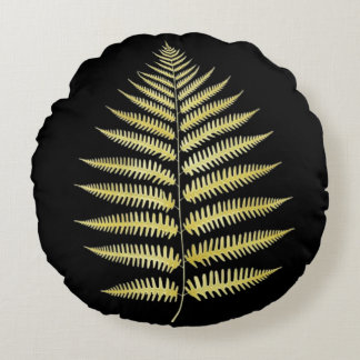 Round Pillow Gold Fern Leaf Luxe Botanical Art