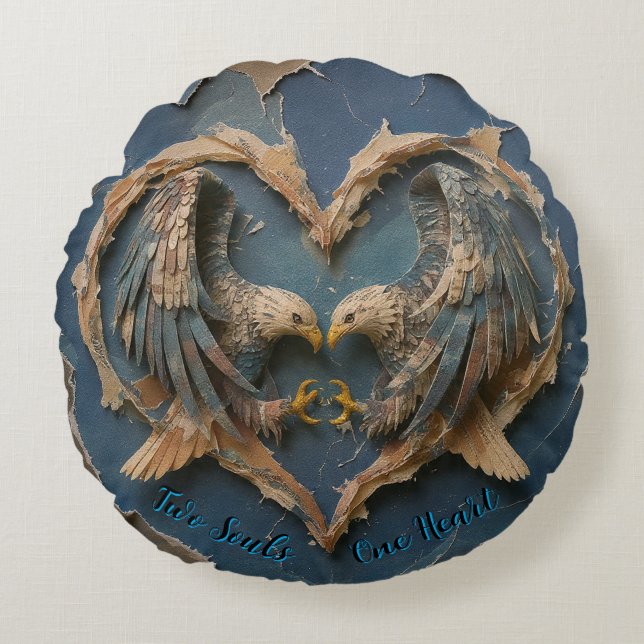 Round Pillow Paper Cut Eagle Two Souls One Heart (Front)